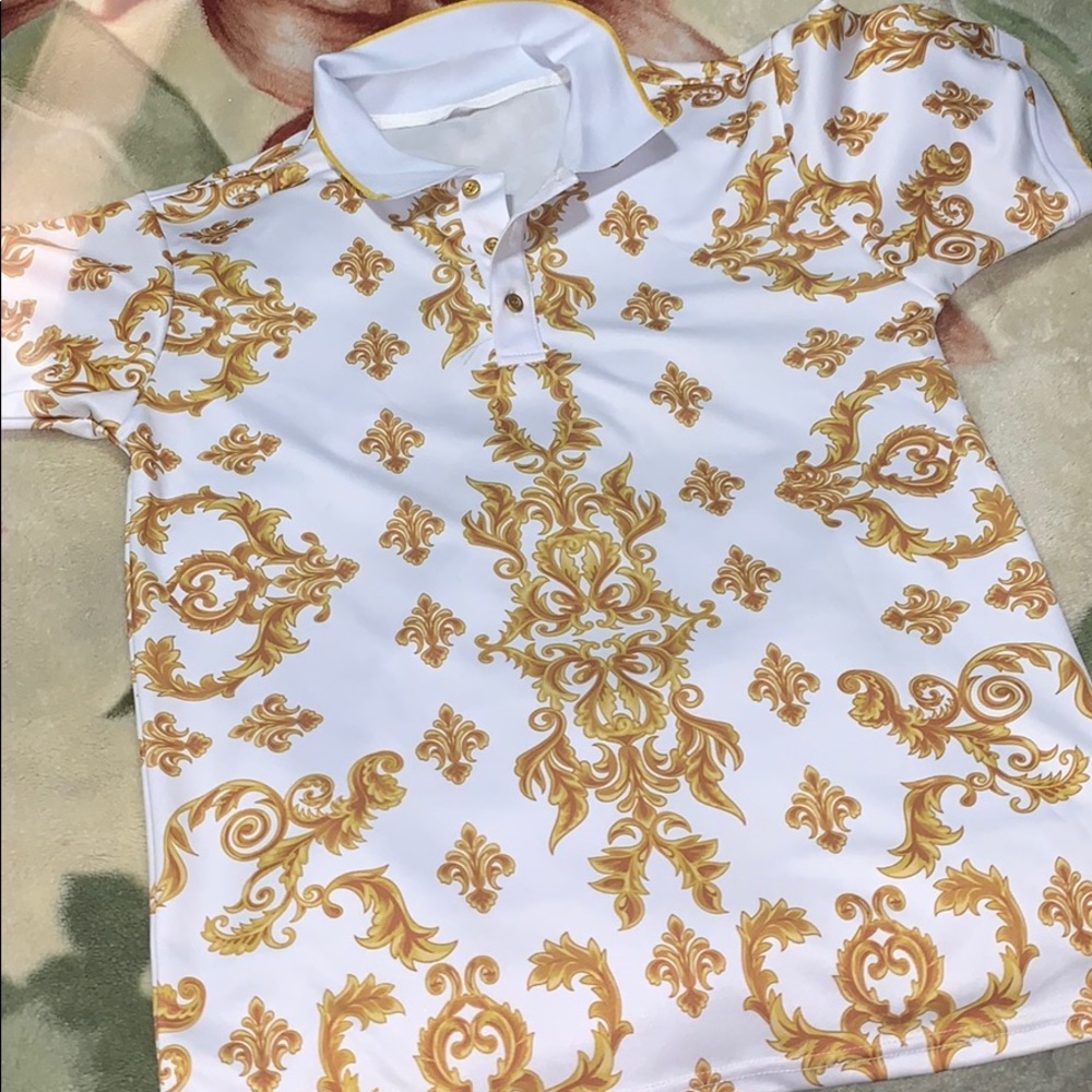 Fashion Nova White and Gold collard Shirt